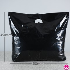 Black Carrier Bag - Large - 550mm wide x 450mm high x 55 micron thickness, 75mm bottom gusset