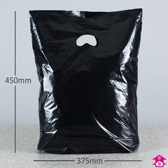 Black Carrier Bag - Medium (375mm wide x 450mm high + 75mm bottom gusset, 55 micron thickness)