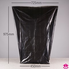Black Refuse Sack - Extra Long - 450mm opening to 725mm wide x 975mm long, 20 micron thickness. (Approx 90 litres)