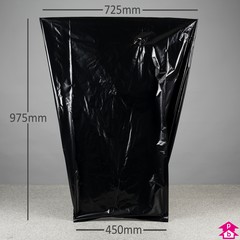 Black Waste Sack - Extra Long - 450mm opening to 725mm wide x 975mm long, 40 micron thickness. (Approx 90 litres)
