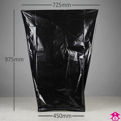 Black Waste Sack - Heavy Duty & Extra Long (450mm opening to 725mm wide x 975mm long, 50 micron thickness. (Approx 90 litres))
