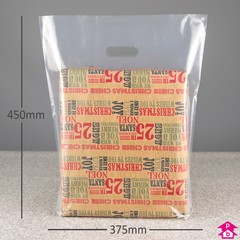 Clear Biodegradable Carrier Bag (375mm wide x 450mm high x 47.5 micron thickness, with 75mm bottom gusset)