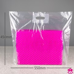 Clear Carrier Bag - Large - 550mm wide x 450mm high x 30 micron thickness, 75mm bottom gusset