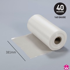Clear Polythene Layflat Tubing (30% Recycled) (15" (381mm) wide x 532 metres long, 160 gauge thickness. (15 Kg per roll))