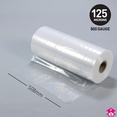 Clear Polythene Layflat Tubing (20" (508mm) wide x 168 metres long, 500 gauge thickness. (20 Kg per roll))