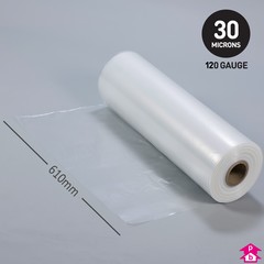 Clear Polythene Layflat Tubing (24" (610mm) wide x 700 metres long, 120 gauge thickness. (24 Kg per roll))