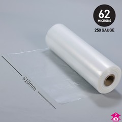 Clear Polythene Layflat Tubing (24" (610mm) wide x 336 metres long, 250 gauge thickness. (24 Kg per roll))