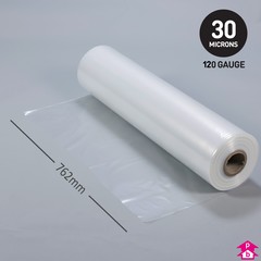 Clear Polythene Layflat Tubing (30" (762mm) wide x 560 metres long, 120 gauge thickness. (24 Kg per roll))
