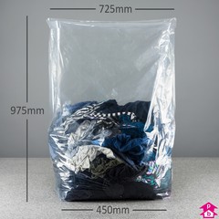 Clear Refuse Sack - Extra Long - 450mm opening to 725mm wide x 975mm long, 33 micron thickness. (Approx 90 litres)