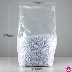 Clear Refuse Sack - Extra Long (400mm opening to 625mm wide x 975mm long, 30 micron thickness. (Approx 75 litres))