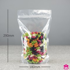 Clear Stand-Up Pouch (1 litre) (180mm wide x 290mm high, with 90mm bottom gusset. Approx 1000ml volume.)