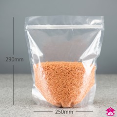 Clear Stand-Up Pouch (2 litre) (250mm wide x 290mm high, with 130mm bottom gusset. Approx 2000ml volume.)