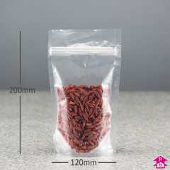 Clear Stand-Up Pouch (250ml) (120mm wide x 200mm high, with 80mm bottom gusset. Approx 250ml volume.)