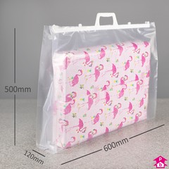 Clip Close Carrier Bag - Extra Large (600mm wide x 120mm gusset x 500mm high, 70 micron thickness)