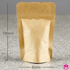 Compostable Paper Stand-Up Pouch (100 - 150ml) - 80mm wide x 130mm high, with 50mm bottom gusset. 100 - 150ml volume.