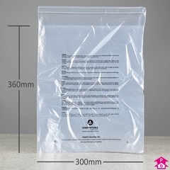 Compostable Peel and Seal Garment Bag - Perforated + PWN - Shirt (300mm wide x 360mm long, 18 micron thickness (Shirt size))