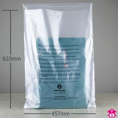Compostable Peel and Seal Safety Bag - Perforated + PWN - Large (457mm wide x 610mm long, 40 micron thickness (Large))