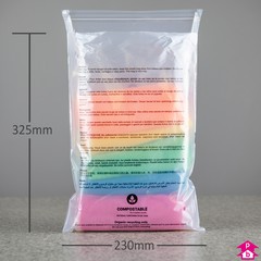 Compostable Peel and Seal Safety Bag - Perforated + PWN - Medium (230mm wide x 325mm long, 40 micron thickness (Medium))