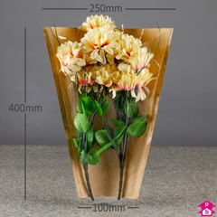 Flower Sleeve - Paper & Clear Film (250mm wide (top) x 100mm wide (bottom) x 400mm high, 50 gsm / 40 micron thickness)