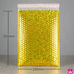 Gold C4+ Holographic Bubble Mailing Bag (Internal size 230mm wide x 324mm long (C4 for A4), 190gsm thick)