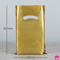 Gold Carrier Bag - Small (200mm wide x 300mm high x 40 micron thickness)