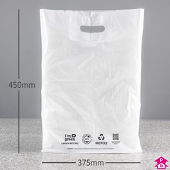 I'm Green White Carrier Bag - Medium (375mm wide x 450mm high x 55 micron thickness, 90mm bottom gusset)
