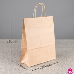 Natural Brown Paper Carrier Bag - Small (230 wide x 90mm gusset x 310mm high, 90gsm)