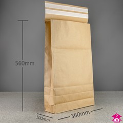 Paper Mailing Bag with Gusset and Double Sealing Strip - Jumbo (360mm wide with 100mm gusset x 560mm long, 100 gsm)
