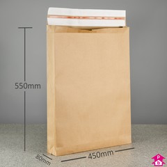 Paper Mailing Bag with Gusset and Double Sealing Strip - Jumbo (430mm wide with 80mm gusset x 550mm long, 100 gsm)