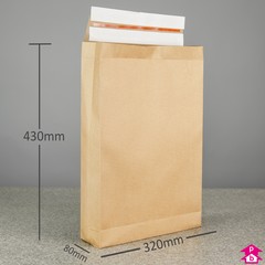 Paper Mailing Bag with Gusset and Double Sealing Strip - Large (320mm wide with 80mm gusset x 430mm long, 100 gsm)