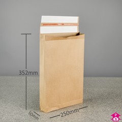 Paper Mailing Bag with Gusset and Double Sealing Strip - Medium - 250mm wide with 50mm gusset x 352mm long, 100 gsm
