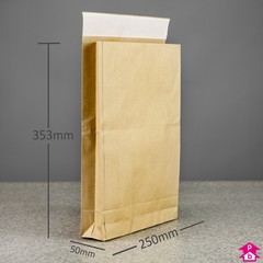 Paper Mailing Bag with Gusset - Medium (250mm wide with 50mm gusset x 353mm long, 100 gsm)