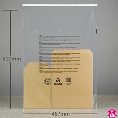 Peel & Seal Safety Bag - Perforated + PWN - Large (100% Recycled) (457mm x 610mm x 40 micron (18" x 24" x 160 gauge))