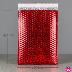 Red C4+ Holographic Bubble Mailing Bag (Internal size 230mm wide x 324mm long (C4 for A4), 190gsm thick)