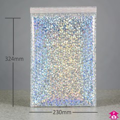 Silver C4+ Holographic Bubble Mailing Bag (Internal size 230mm wide x 324mm long (C4 for A4), 190gsm thick)