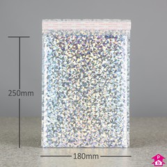 Silver C5+ Holographic Bubble Mailing Bag (Internal size 180mm wide x 250mm long (C5 for A5), 190gsm thick)