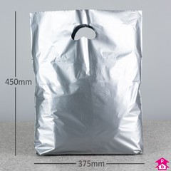 Silver Carrier Bag - Medium (375mm wide x 450mm high x 55 micron thickness, 75mm bottom gusset)