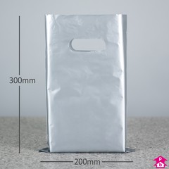 Silver Carrier Bag - Small - 200mm wide x 300mm high x 40 micron thickness