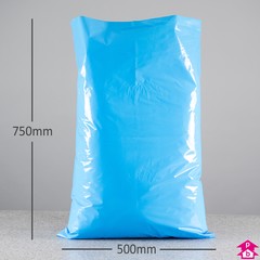 Sky Blue Builders' Sack - Heavy Duty (500mm wide x 750mm long, 75 micron thickness. (Approx. 45 litres, LDPE 21kg))