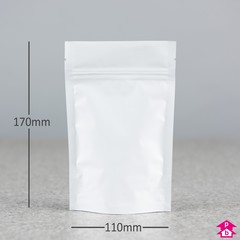 Viva White Stand-Up Pouch (200 - 250ml) (110mm wide x 170mm high, with 70mm bottom gusset. 200-250ml volume.)