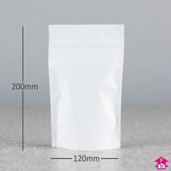Viva White Stand-Up Pouch (325 - 360ml) (120mm wide x 200mm high, with 80mm bottom gusset. 325-360ml volume.)