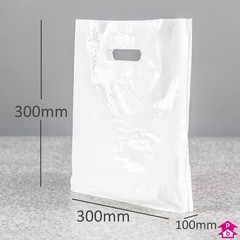 White Carrier Bag - Small (300mm wide x 300mm high x 30 micron thickness, 100mm bottom gusset)