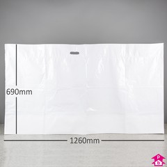 White Duvet Carrier Bag - Extra Large (1260mm wide x 690mm high with 320mm bottom gusset. 50 micron thickness.)