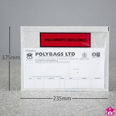 A5 Documents Enclosed Envelope - A5 Size. (235mm x 175mm to fit A5. Printed 'Documents Enclosed')