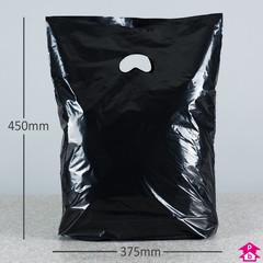 Black Carrier Bag - Medium (375mm wide x 450mm high + 75mm bottom gusset, 35 micron thickness)