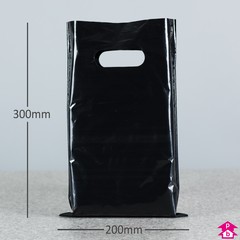 Black Carrier Bag - Small - 200mm wide x 300mm high x 40 micron thickness