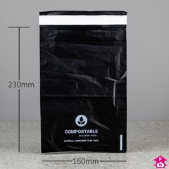 Black Compostable Mailing Bag - C5 (160mm wide x 230mm long, 50 micron thickness. (C5 for A5))