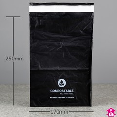 Black Compostable Mailing Bag - C5+ - 170mm wide x 250mm long, 50 micron thickness. (C5+ for A5+)