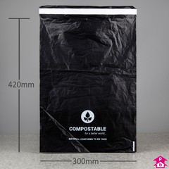 Black Compostable Mailing Bag - Large - 300mm wide x 420mm long, 50 micron thickness. (Large)