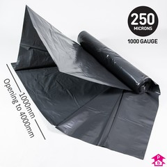 Black Damp Proof Membrane (100% Recycled) (1m (3 ft 3 in) opens to 4m (13 ft 1 in) wide x 25m (82 feet) long x 250 micron (1000 gauge), 100 sq metres (1076 sq feet), 20kg roll)